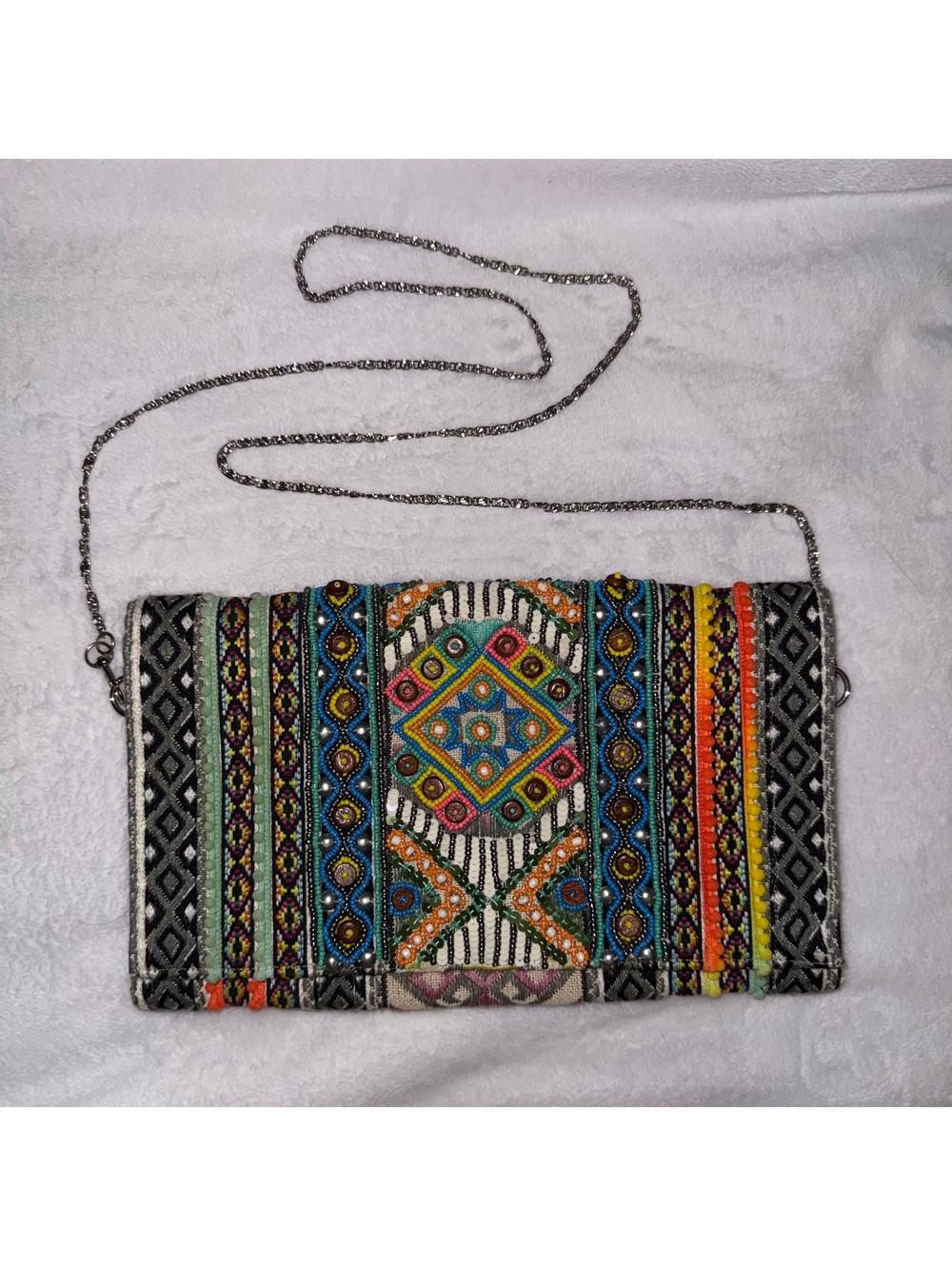 America & Beyond Colorful Beaded Crossbody Purse - Boho Aztec Whimsical Handbag